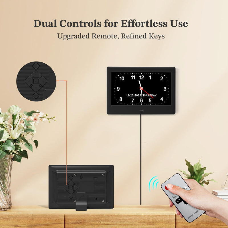 7'' Dementia Clock For Seniors, Large Display Digital Clock With Date, Time, Day Of Week for Elderly, Memory Loss, Alzheimer, 1024*600P HD, 10 Reminders & 6 Alarms, Auto Dimming & DST, Remote Control 7" Black