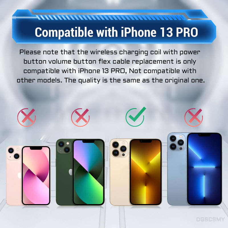 for iPhone 13 PRO NFC Chip Power Volume Button Wireless Charging Charger Panel Coil Replacement OEM On/Off Control Silent Mute Key Assembly Repair Fix Tools Kit A2636 A2638 A2639 A2640 A2483