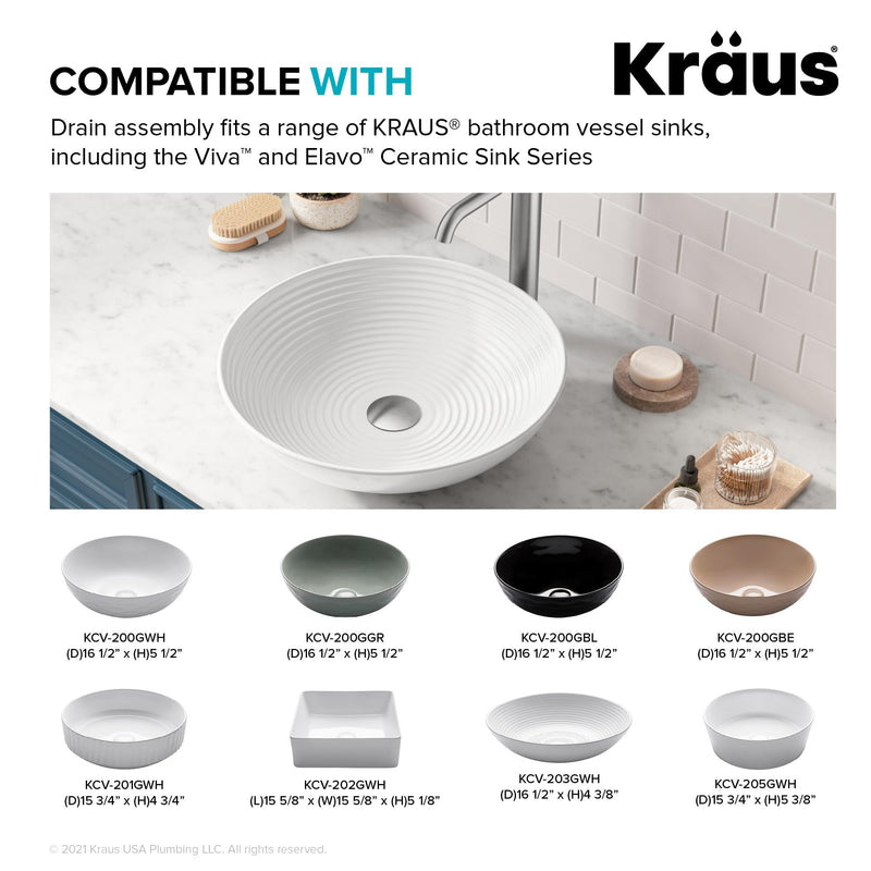 KRAUS Bathroom Sink Pop-Up Drain Assembly in Matte Black for Vessel Sinks and Sinks without Overflow, with Extended Thread for Thicker Countertops, PU-L10MB 10 3/4 Inch