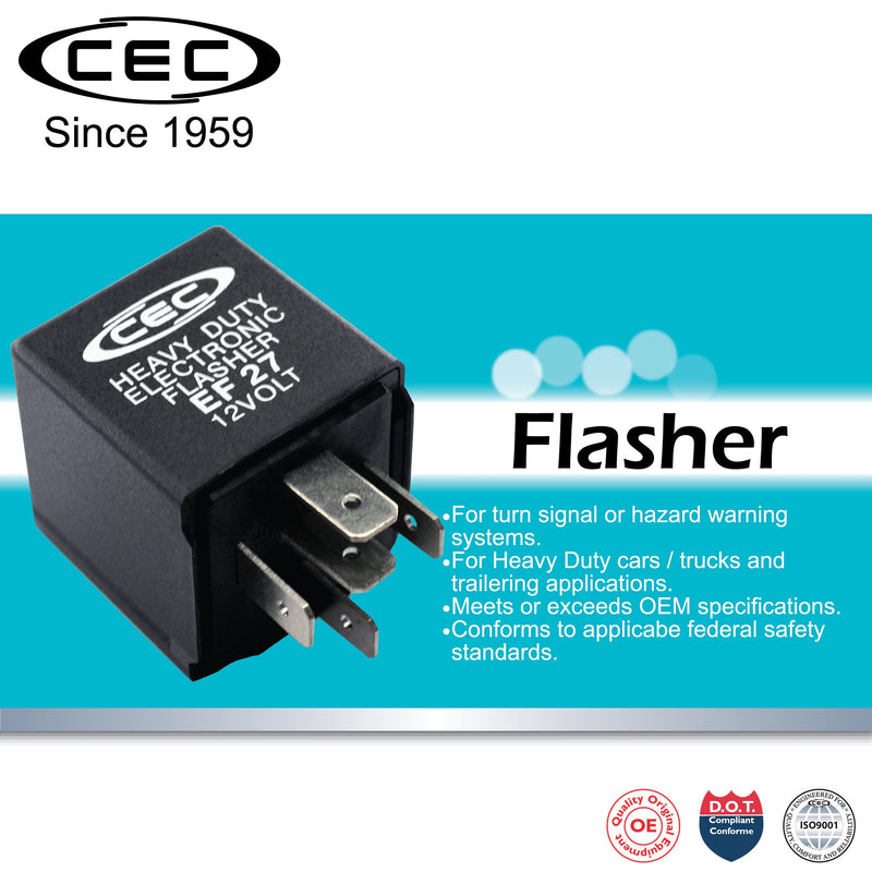CEC Industries EF27 12V Heavy Duty 5-Pin Electronic Flasher Relay for Incandescent Bulbs (1-Pack)