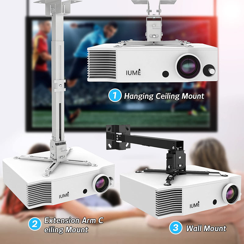 IUM Projector Ceiling Mount, Universal Black Projector Mount Extendable Stand Bracket Wall Mount Hanger for Most Projectors