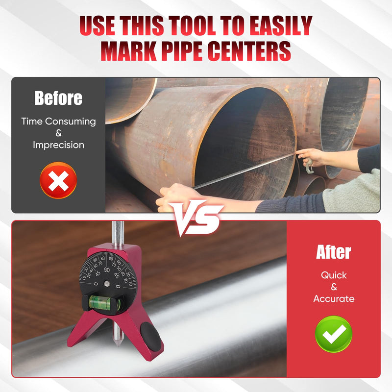 Magnetic Pipe Center Finder Tool, Y-Shape Pipefitter Gauge with Adjustable Bubble Protractor, Fits 0.5" to 4" Pipes, 2.75" Centering Head for Accurate Layout