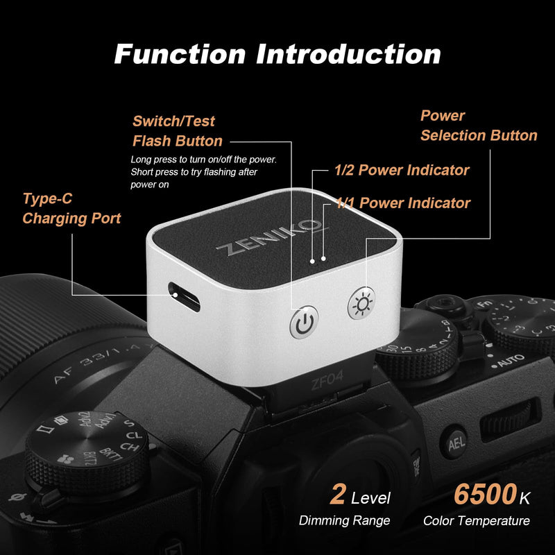 ZF04 Mini Camera Flash Speedlite On Camera, 372 Full-Power Flashes 2.5S Recycle Mini Manual Flash for Canon/Sony zv1/Sony zve10 /Ricoh gr3/Nikon/Fuji f1 (Silver) ZF04 Silver