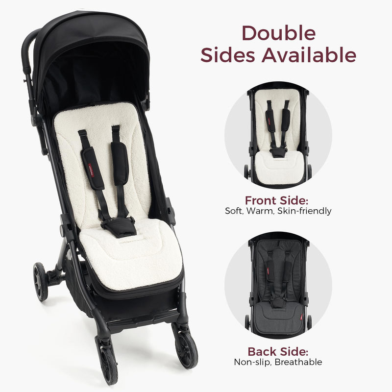 Momcozy Reversible Stroller Cushion | Universal Breathable Stroller Liner | Winter Warm Car Seat Liners | Crib Carriage Cushion Pad | Plush for Winter Use ＆Soft Fabric for All-Season Comfort Carbon Black