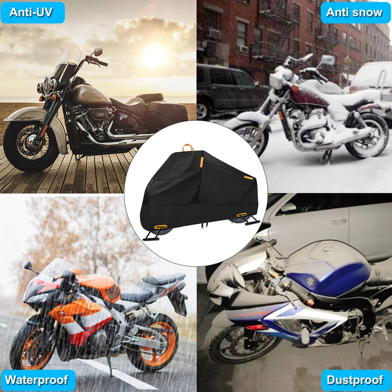 Motorcycle Cover Waterproof Outdoor, 300D Heavy Duty Motorcycle Cover for Ninja 250 300 650 1000 Yamaha YZF R1 R7 MT-09 Suzuki GSXR 600 750 1000 Scooter Cover Protection Fits up to 86" - Black L (Fits up to 86")