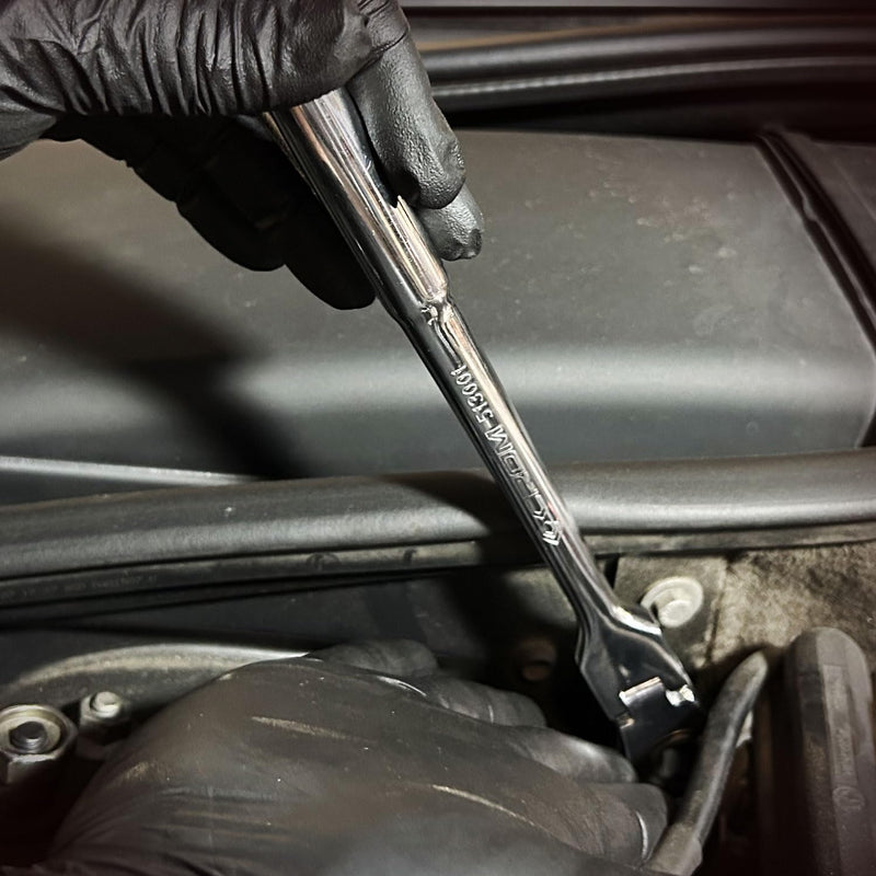 CROM Flex Head Ratchet Wrench - 10.5-Inch Long 17mm Flex head 120-Tooth 12 Point Stubby Socket Ratchet Wrench, Compatible with 3/8" Drive Nano Impact Sockets (10.5 Inch 3/8" Drive) 10.5 Inch 3/8" Drive