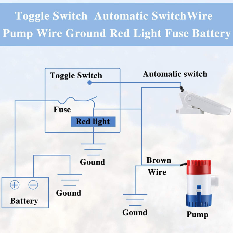 Boat Bilge Water Pump 12 V 1100 GPH Electric Marine Bilge Pump and Automatic Boat Pump Float Switch 12 V 24 V 32 V for Boats, 2 Pieces in Total
