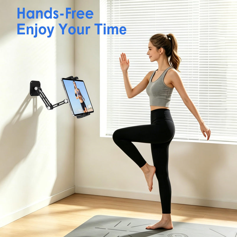 Aluminium iPad Wall Mount Holder, Adjustable for 4.7-17.3" Devices | Foldable Arm, 360° Rotation, Extendable. Fits iPad Pro/Air/Mini, Galaxy Tab & All 4.7-17.3" Phones/Tablets