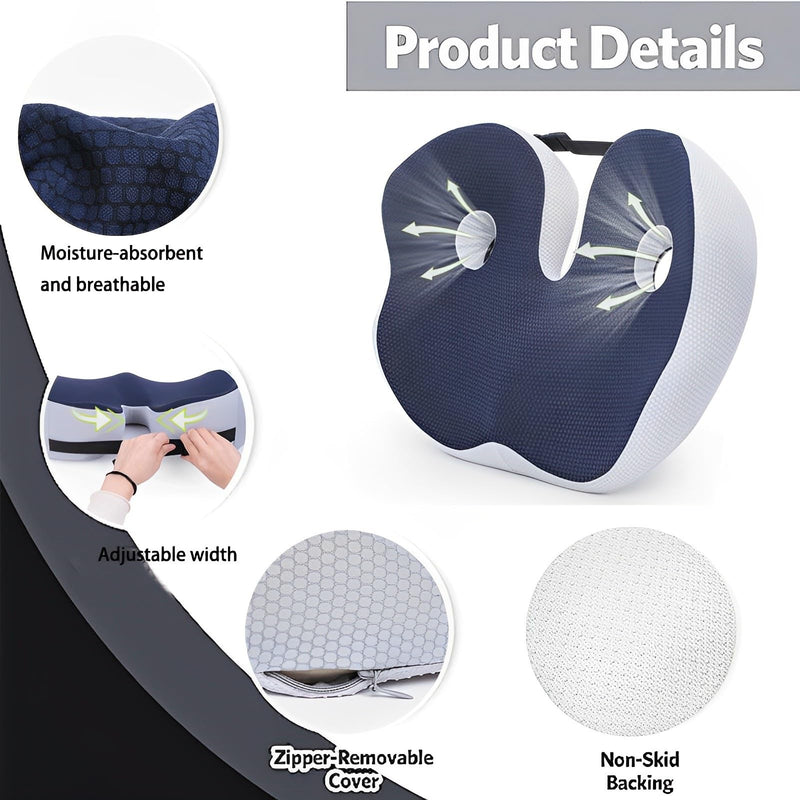Seat Cushion, Seat Cushion for Sit Bone and Back Pain Relief, Butt, Tailbone, Hip, Hamstring, Posture Support - Memory Foam Comfort Ischial Tuberosity Pillow (Black) Black