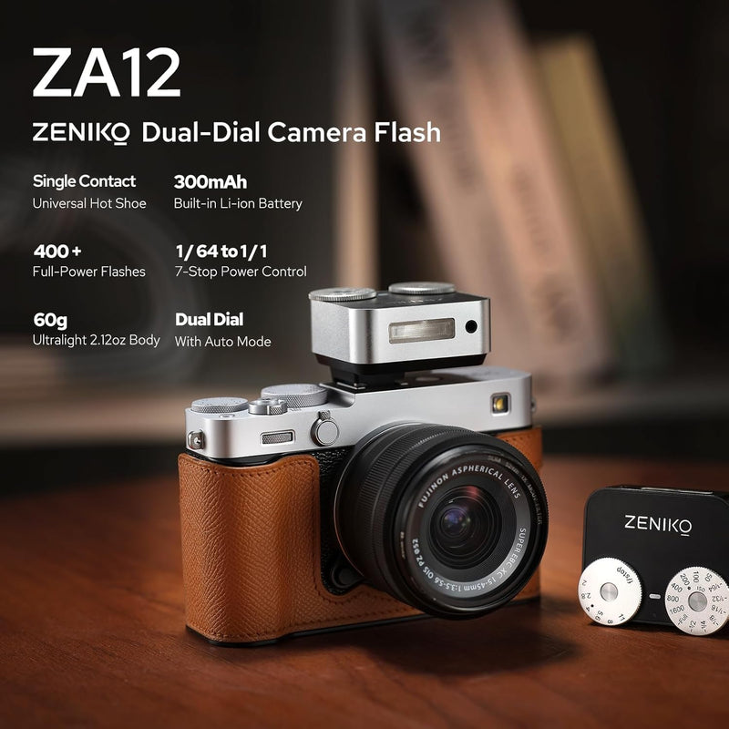 ZENIKO ZA12 Camera Flash Speedlite, CCT 6500K±200K Small Camera Flash for Fujifilm X-T30 X-T5 Sony ZV-E10 Nikon Panasonic Olympus Ricoh GR3/4 SLR Cameras
