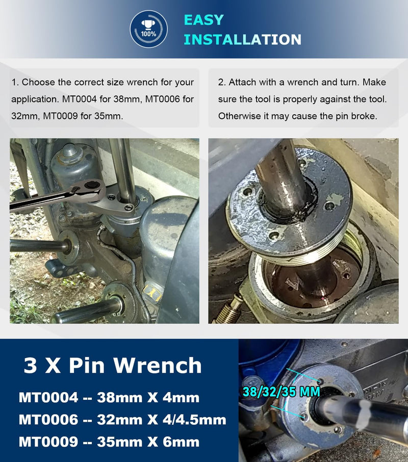 MT0004 & MT0006 & MT0009 Outboard Trim Tilt Pin Wrench Tools Set Compatible with Yamaha, Suzuki, Johnson, Evinrude, All SHOWA Trim/Tilt Units, For Seastar Steering Cylinders
