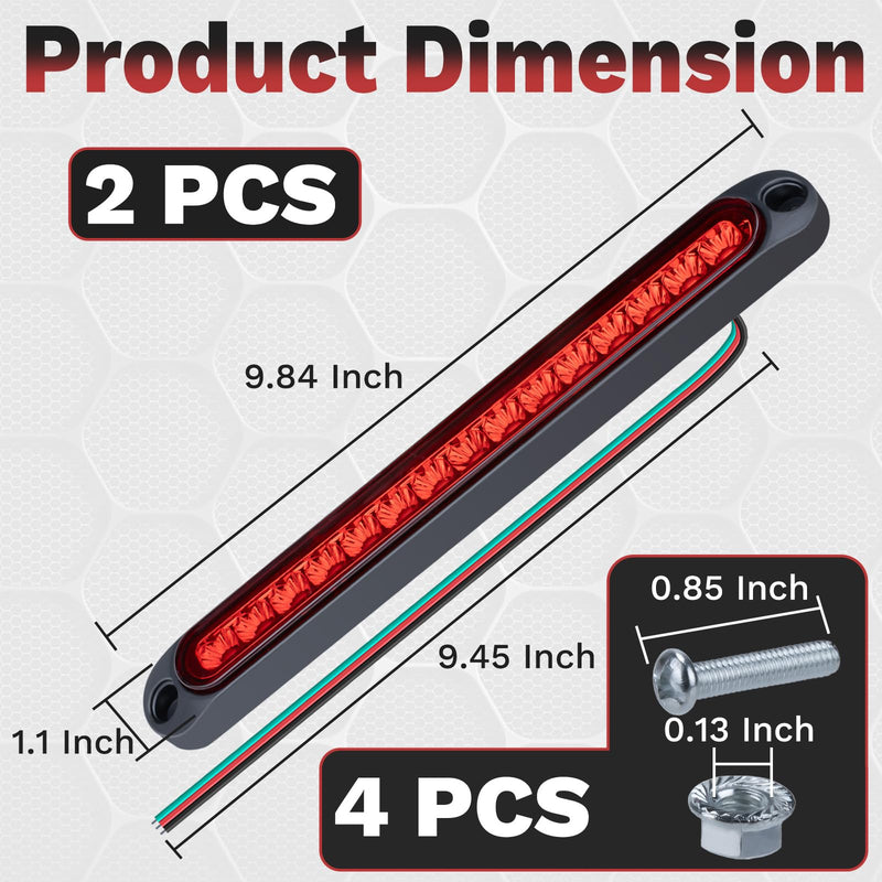 2 PCS Led Trailer Tail Light Bar, 10 Inch 15 Red Led Brake Lights Strip Assembly, IP67 Waterproof Trailer Light Kit for Golf Cart, for Marine Boats Golf Cart Offroad Truck RV UTV ATV 2 PCS