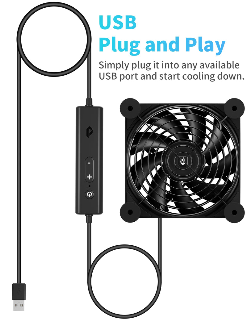 upHere 120mm USB Fan Silent Fan with 4 Adjustable Wind speeds for Computer Case/PC / PS4 / TV Box/AV Cabinet U3UK1 Black 120mm X 1