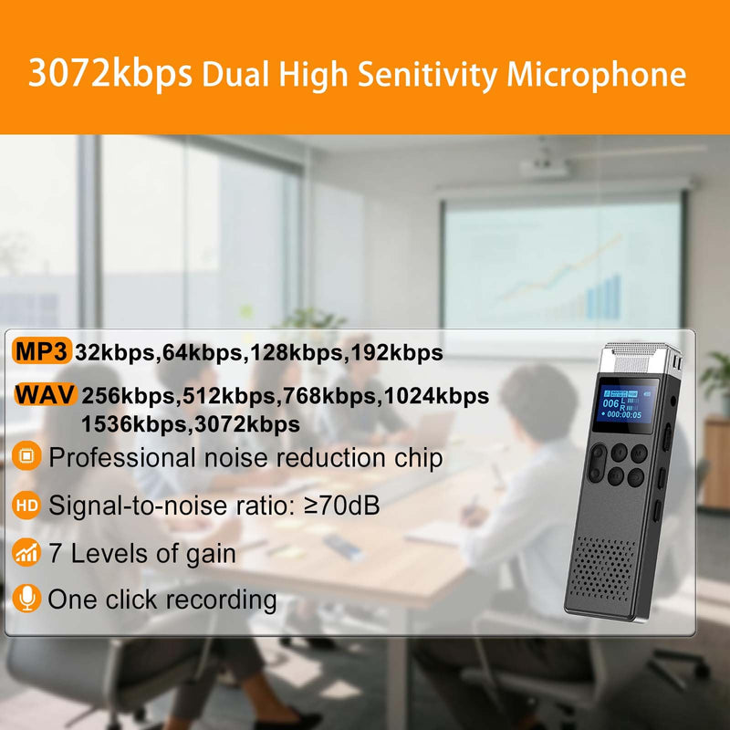 160GB Digital Voice Recorder with Playback Voice Activated Recorder for Lectures Meetings Interviews Portable Sound Audio Recorder Recording Device with Built-in Speaker A-B Repeat MP3 Player