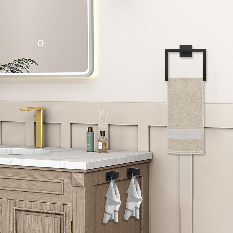 JOPOFI 5 Piece Towel Bar Set - 15.7Inch Bathroom Towel Holder - Matte Black | Stainless Steel Towel Racks for Bathroom Wall Mounted, Bathroom Hardware Accessories Set Matte Black（5 Piece） 15.7 inch