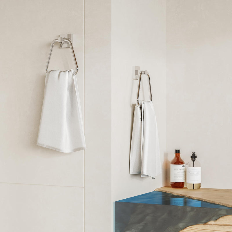 RUACQ Towel Ring, Square Base Hand Towel Ring, Stainless Steel Hand Towel Holder for Bathroom Wall, Sturdy and Rust-Resistant (Chrome, 2Pack) Chrome 2