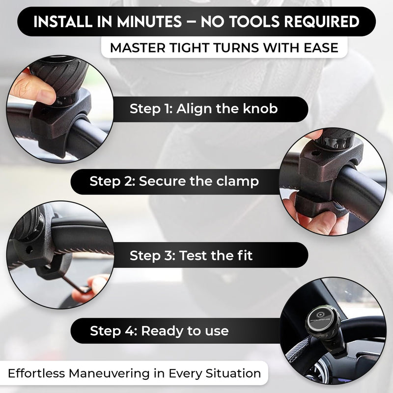 Universal Steering Wheel Spinner Knob - Smooth Black Finish | Fits Steering Wheels 0.5"-1.75" Diameter | Effortless Spinning for Cars, Trucks, Tractors, Boats, Semi-Trucks, Forklift & More