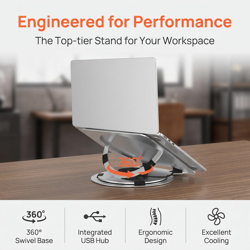 360° Rotating Laptop Stand, Aluminum Alloy Material, Built-in 3-in-1 USB Docking, USB 3.0 Interface for Team Collaboration and Online Teaching