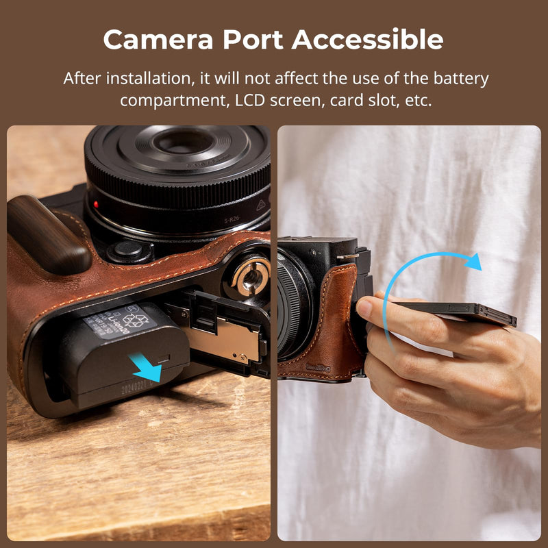 SMALLRIG Half Leather Case for Panasonic LUMIX S9 - Vintage Style Camera Case with Aluminum Frame and Wooden Grip - 1/4"-20 Threaded Hole