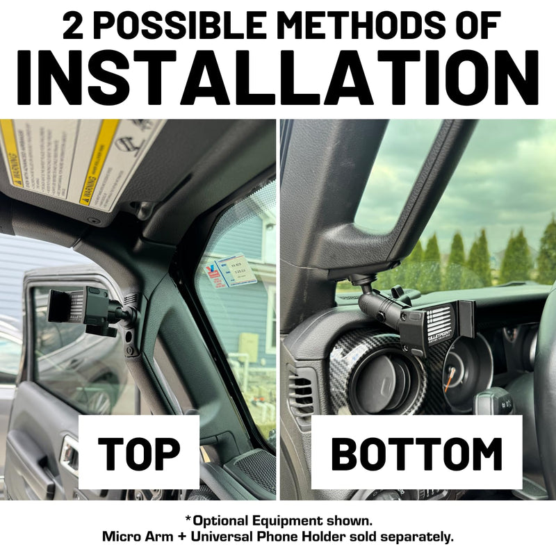 Bulletpoint Mounting Solutions A-Pillar Device Mount with 20mm Ball Compatible with 2018-2023 Jeep Wrangler JL & 2020-2023 Jeep Gladiator