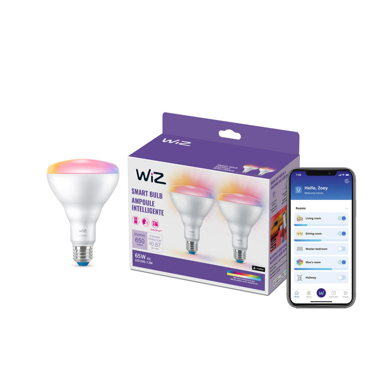 WiZ Connected 65W BR30 LED Smart Light Bulbs - 4 Pack - Connects to Your Wi-Fi - E26 Smart Bulb - Control with Voice or App + Activate with Motion - Matter Compatible
