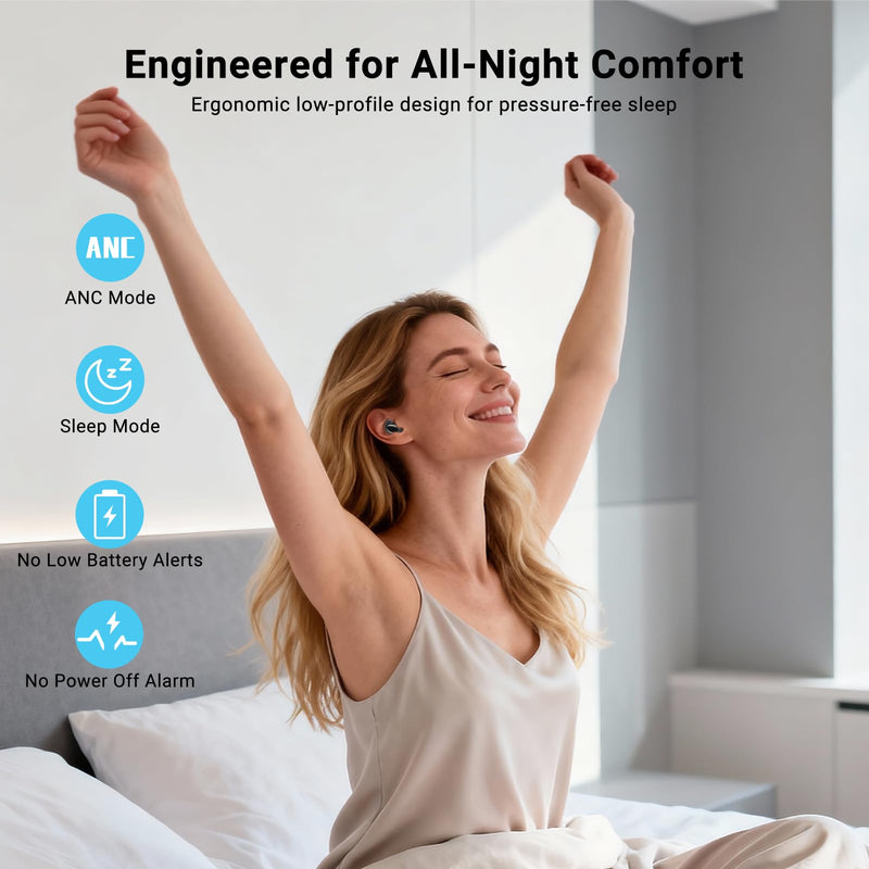 T33 Sleep Earbuds, Bluetooth 6.0 Noise Cancelling Sleep Headphones for Side Sleepers, ANC Up to 98%, Sleep Mode, 48H Playtime, Small Earbuds Comfort Fit for Sleeping, Travel, Work, Gold