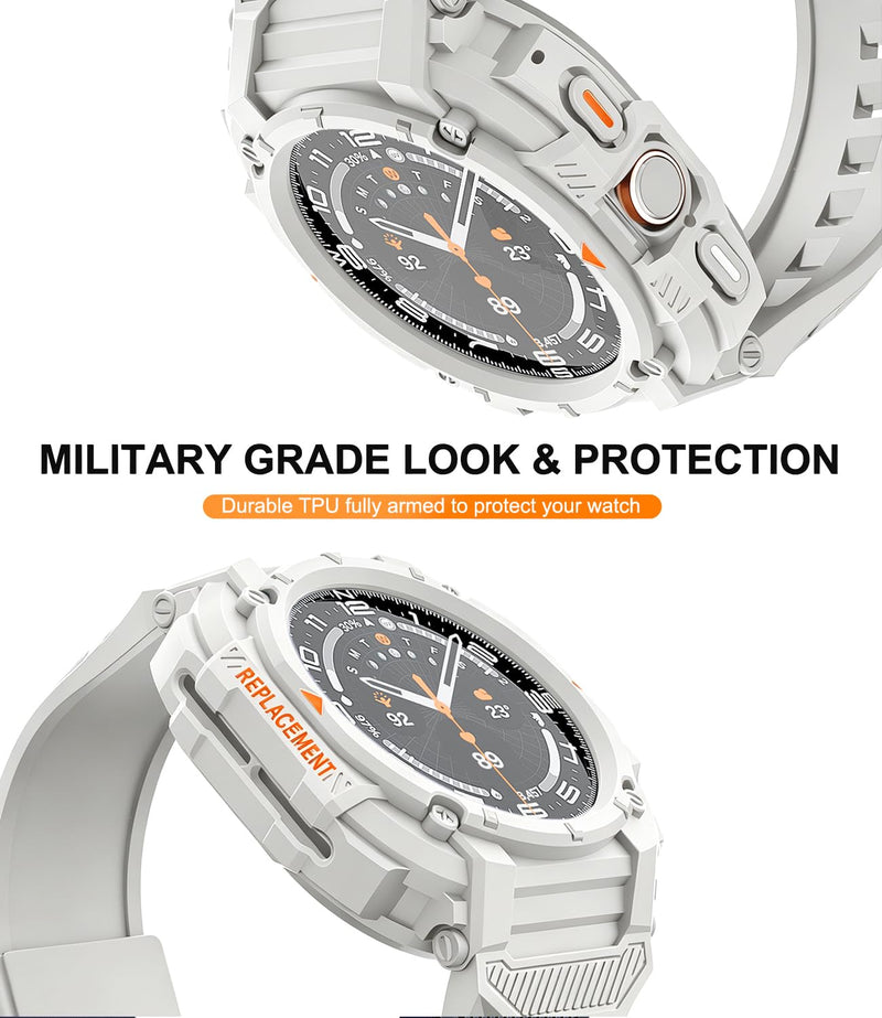 Pro Rugged Case with Band Compatible with Samsung Galaxy Watch Ultra 47mm, Military Grade Protective Design, Durable TPU Material (2025) white