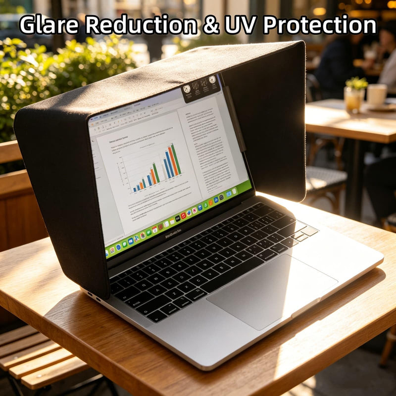 Laptop Sun Shade for Working Outside, Light Weight Display Screen Privacy Hood & Glare Shield, Foldable Shield Cover (Black, L) Black L (Most 15-16" laptop)