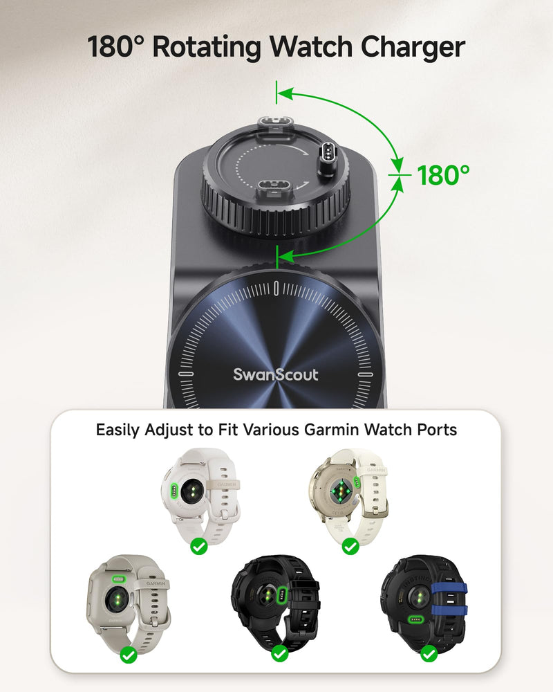Charger for Garmin Watch, 3 in 1 Magnetic Charging Station for iPhone | For fenix, Venu, Forerunner, vivoactive, Instinct, Wireless Charger for iPhone 17 16 15 14, for AirPods Pro 3/4, No Adapter
