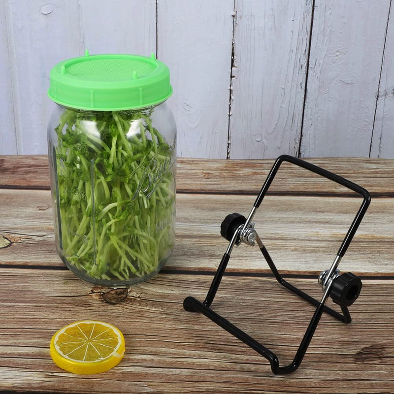 Picowe Plastic Sprouting Lids, Sprouting Jar Stands, for 86mm Wide Mouth Mason Jars, Canning Jars, Suit for Grow Bean Sprouts, Alfalfa, Salad Sprouts(16 Pack, Green) 8 x Lids + 8 x holder