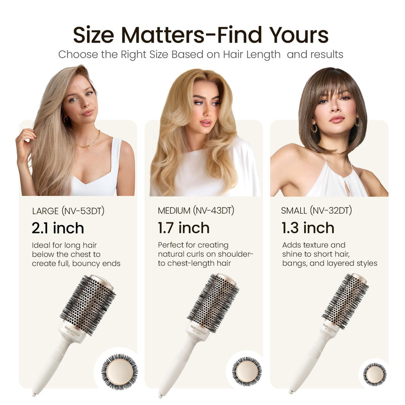  [AUSTRALIA] - AIMIKE Round Brush for Blow Out, NaturaVol Medium Round Hair Brush for Fine Hair with Nano Thermal Ceramic Tech, for Blow Drying & Styling, Adds Volume & Smoothness (43mm Barrel, 63mm Bristle) 43mm,63mm with Bristles