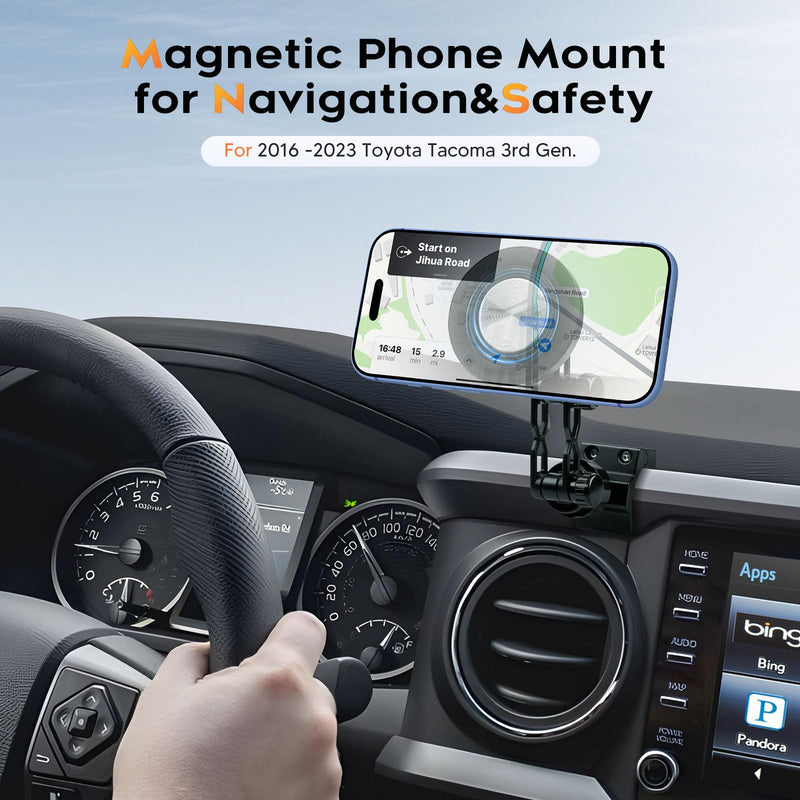 Sunsdrew Magnetic Phone Mount for Toyota Tacoma 3rd Gen 2016-2023, 360 Rotatable and Adjustable, Direct Fit in Dashboard, Phone Holder N52 Magnet Cradle for Toyota Tacoma Accessories
