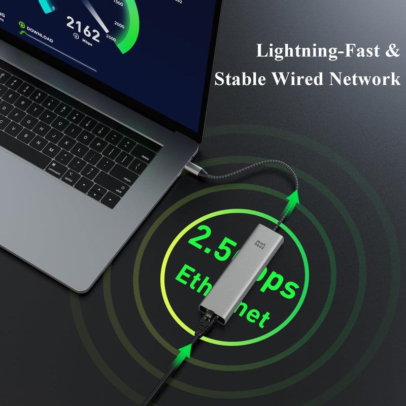 Minthouz USB C Hub, 6 in 1 Laptop Docking Station, Multiport Adapter with HDMI 4K@144Hz, 2500Mbps LAN, 10Gbps USB-A/C Ports, PD 100W Charging, Compatible with Surface, M1, M2, M3, HP, Lenovo MT-UHP3418 Pro