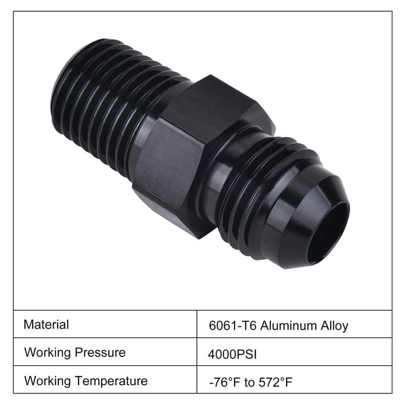 EVIL ENERGY 6AN Male Flare to 1/4" NPT Pipe Fitting Adapter Aluminum Straight Black 4PCS 6AN to 1/4 NPT