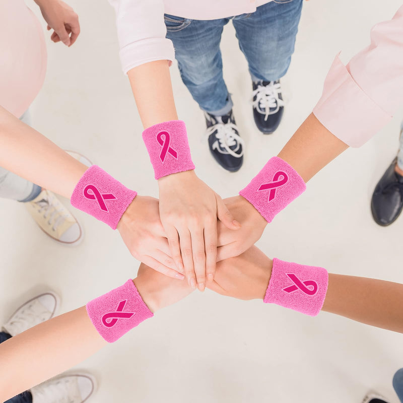 Wettarn 18 Pcs Pink Ribbon Wristbands Breast Cancer Awareness Sweatband Sports Wrist Bands for Sweating Athletic Gymnastics Wrist Sweat Bands Football Accessories for Women Men