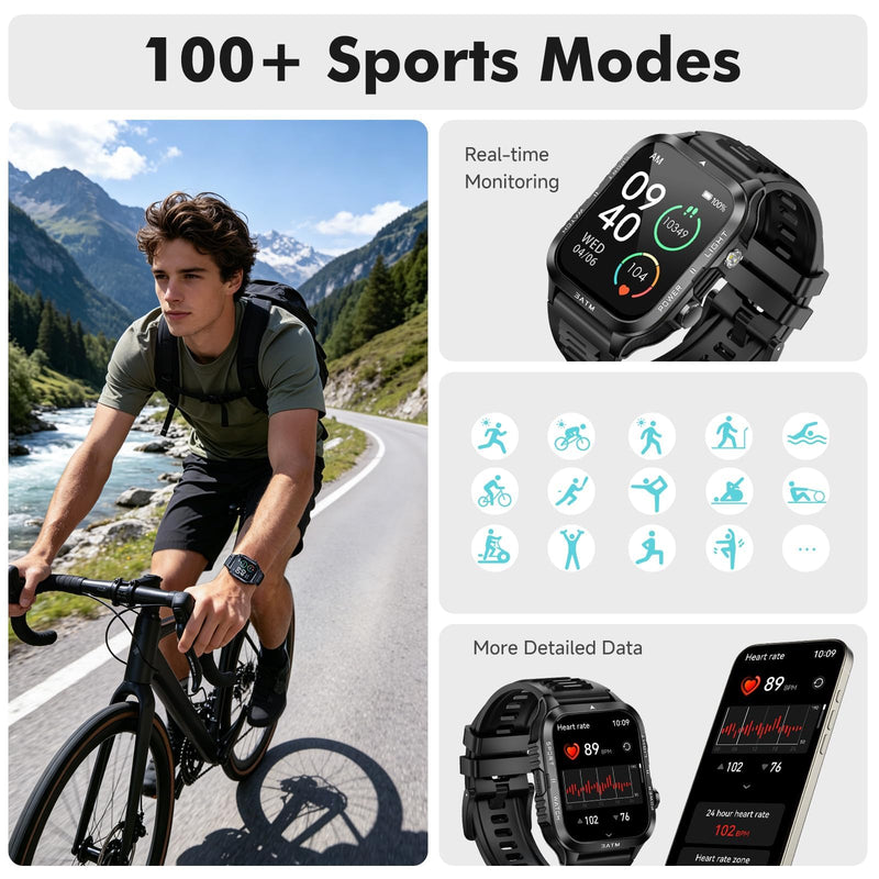 ALLENERGY Smart Watch for Men (Answer/Make Call) 1.96IN Waterproof SmartWatches with Flashlight 30+ Days Extra Long Battery Life 24/7 Fitness Tracker for 100+ Sport - Gift for Friend and Family