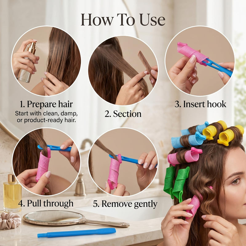 Spiral Hair Rollers, 17 Heatless Mesh Curlers With 2-Piece Styling Hook | Flexible Sleeves In 4 Colours, Connectable Tool Feeds Strands Through, Across Hair Lengths And Textures, Home Or Travel 2 Pack