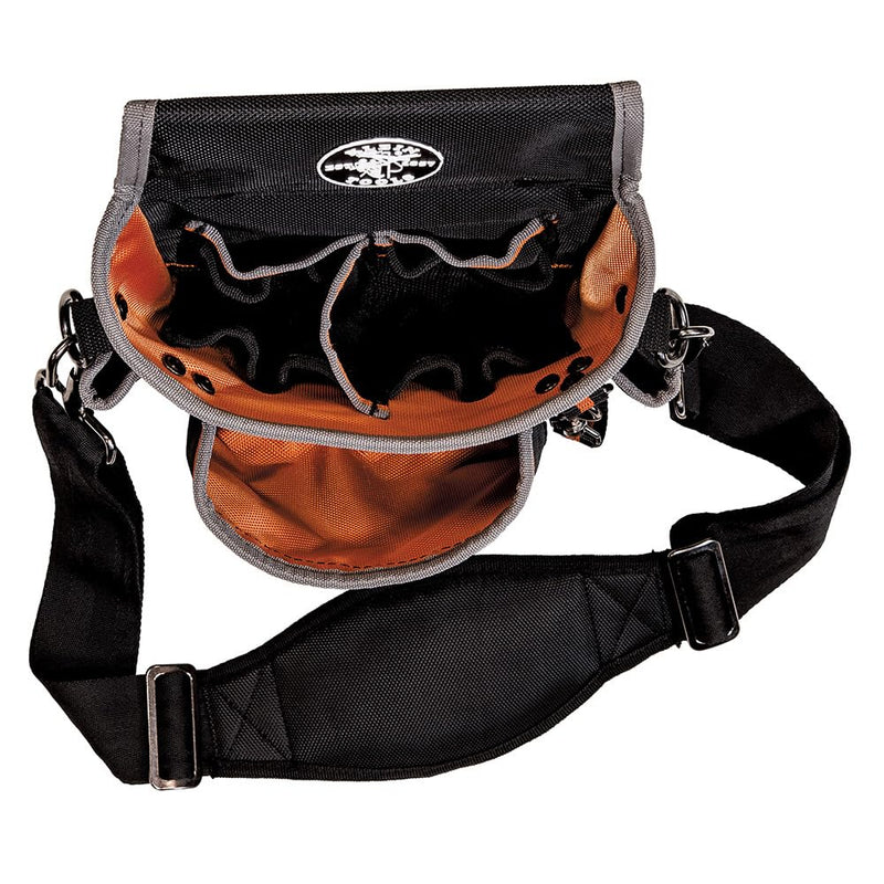Klein Tools 5243 Tradesman Pro Tool Pouch with Padded Shoulder Strap, Reinforced Bottoms and Electrical Tape Thong, 15-Pocket 15-Pocket Pouch