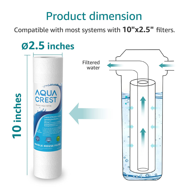 AQUA CREST AP110 Whole House Water Filter, Sediment Filter, 5 Micron, Replacement for 3M® Aqua-Pure AP110, Culligan® P5, APEC, GE FXUSC, Whirlpool®, Any 10" x 2.5" Home Water Filter, Pack of 6 AP110 Sediment Filter - 6 Pack