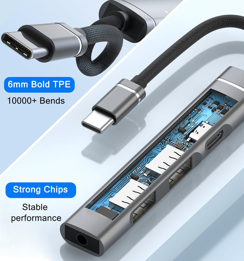 USB C Hub, 4 in 1 Aluminum USB C to USB OTG Adapter, USB C Splitter with 1 * 3.5mm Headphone Jack, 1 * 15W PD, 2 USB A Ports, USB C Hub Dongle for MacBook Air/Pro,XPS,iMac Mini,iPad Pro,More