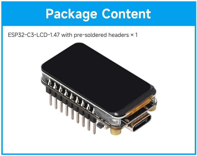 ESP32-C3 1.47inch LCD Display Dev Board with Pre-Soldered Headers, RISC-V 32-bit Single-Core Processor, 262K, 172×320 Pixels, Support 2.4GHz Wi-Fi/BLE 5, HMI, IoT Devices, Smart Displays