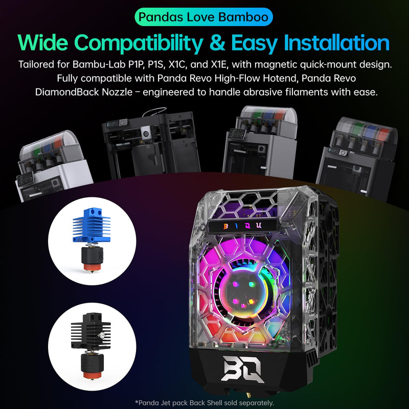 BIQU Panda Jet Pack V2.0 Transparent Shell with RGB Light Upgrade Print Head for Bambu-Lab P1P/P1S/X1C/X1E 3D Printer Panda Jet Pack V2 Transparent