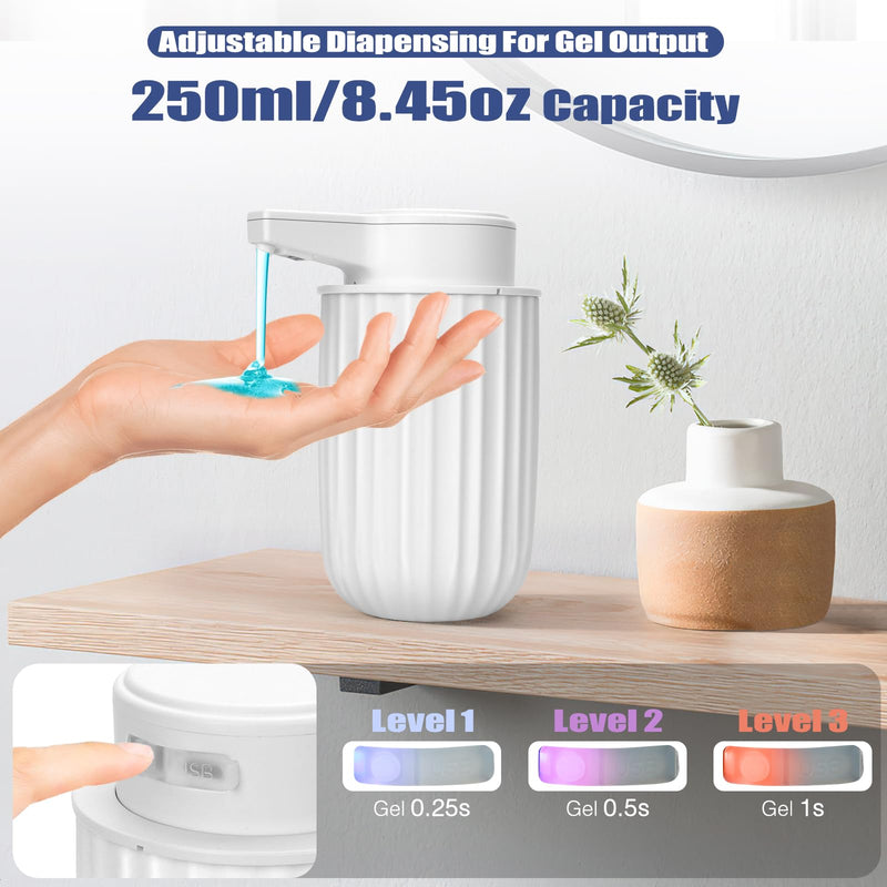 Automatic Soap Dispenser Liquid Touchless: 9oz Plastic White - Rechargeable Electric Smart 3-Level Adjustable Modern Auto Soap Dispenser - Bathroom Kitchen Hand Dish Lotion White Liquid
