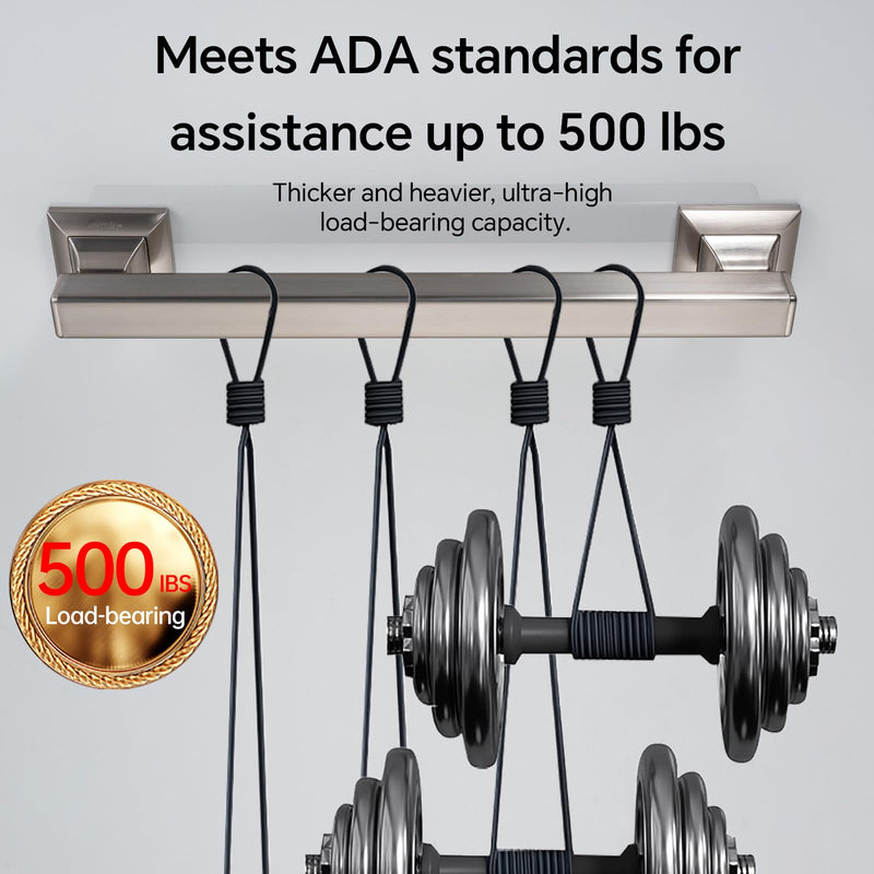 Joyrain Stainless Steel Square Grab Bar - ADA Compliant 500lb Weight Limit, 16/24/32 Inch Bathroom Safety Rail for Seniors & Disabled (Brushed Stainless Teel, 16 inch) Brushed stainless teel