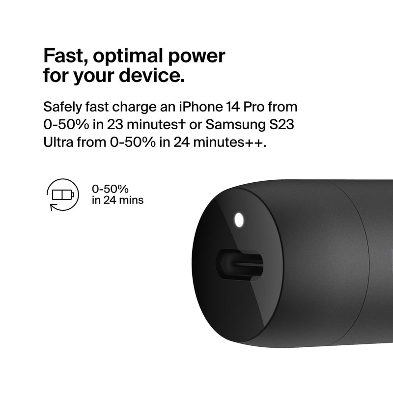 Belkin BoostCharge 30W USB-C Car Charger with USB-C Cable | Compact fast charging, USB-C Power Delivery, for iPhone 16, iPhone 15, Galaxy S25, Pixel 9, Nintendo Switch 2 54mm x 20mm Charger + USB- C Cable