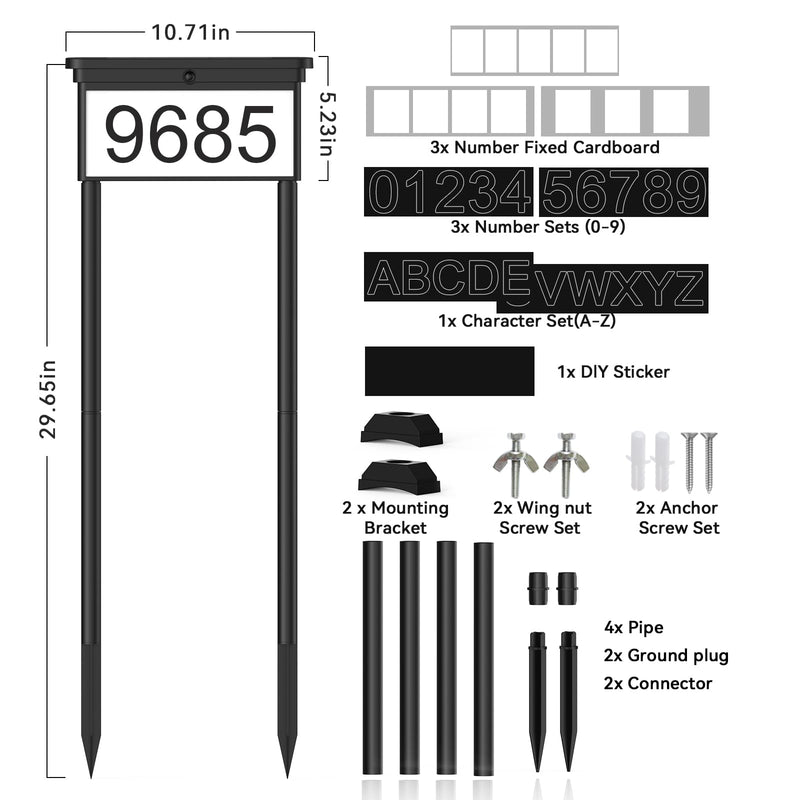 Solar House Numbers For Outside，with Ground Stake - Solar Powered Waterproof LED Light for Outdoor House Number Sign
