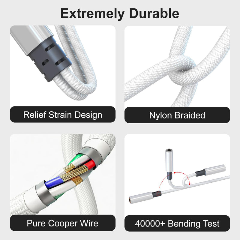 2 in 1 USB C to 3.5mm Audio Adapter with 60W PD Charging for iPhone,Galaxy | Hi-Res 32bit/384kHz DAC Type C to Aux Adapter, USB C to Headphone Jack Dongle Cable for iPhone 17/16,Galaxy S26/S25/S24,Pixel
