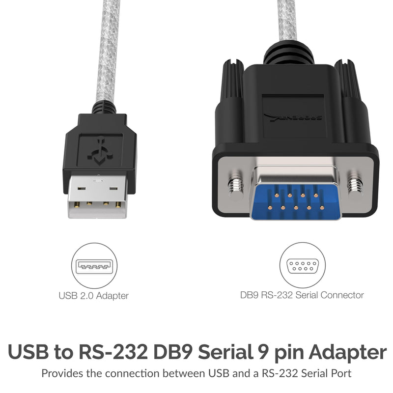 SABRENT USB to RS-232 DB9 Serial 9 pin Adapter Prolific PL2303 1-ft [SBT-USC1K] 1 Ft