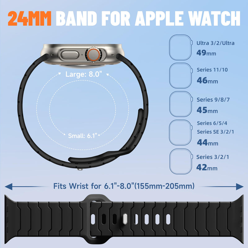 Sport Bands for Apple Watch Bands 44mm 49mm 46mm 45mm 42mm for iWatch Men | Grooved Silicone Band, for Apple Watch Ultra SE Series 11 10 9 8 7 6 5 4 3 2 1, Waterproof Sweatproof, Gym Workout to Office Black