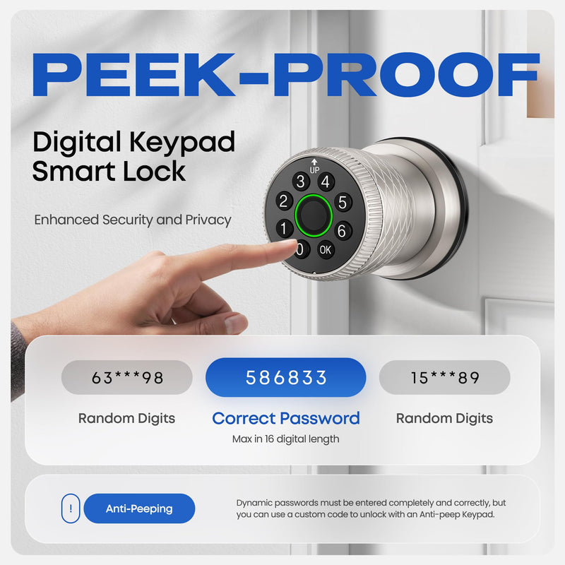 Fingerprint Door Knob, Smart Biometric Door Lock Keyless Entry with Auto-Lock for Front Door, Bedroom, Interior or Exterior Use in Satin Nickel 1